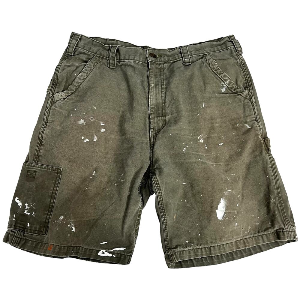 Mens green duck canvas Berne Apparel cargo carpenter painter utility work shorts